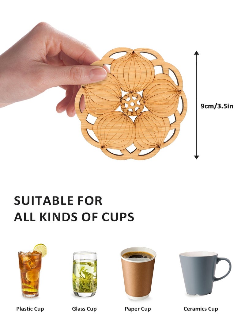 HomarKet - 6 Pack Tea Coaster, Bamboo Coaster Anti-scalding Insulation Pad Bamboo Desk Pad Beverage Coaster Carved Wooden DrinkCoaster for Home Office - Image 1