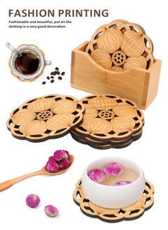 HomarKet 6 Pack Tea Coaster, Bamboo Coaster Anti-scalding Insulation Pad Bamboo Desk Pad Beverage Coaster Carved Wooden DrinkCoaster for Home Office  - Image 2