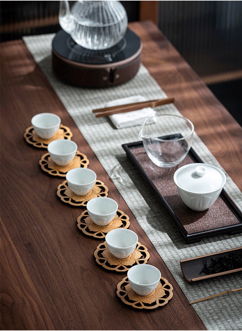 HomarKet - 6 Pack Tea Coaster, Bamboo Coaster Anti-scalding Insulation Pad Bamboo Desk Pad Beverage Coaster Carved Wooden DrinkCoaster for Home Office - Image 1