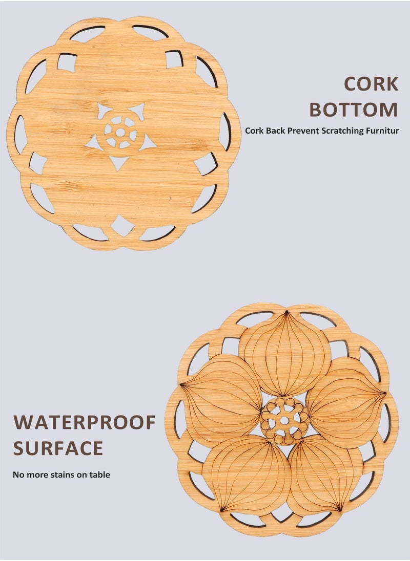 HomarKet - 6 Pack Tea Coaster, Bamboo Coaster Anti-scalding Insulation Pad Bamboo Desk Pad Beverage Coaster Carved Wooden DrinkCoaster for Home Office - Image 1