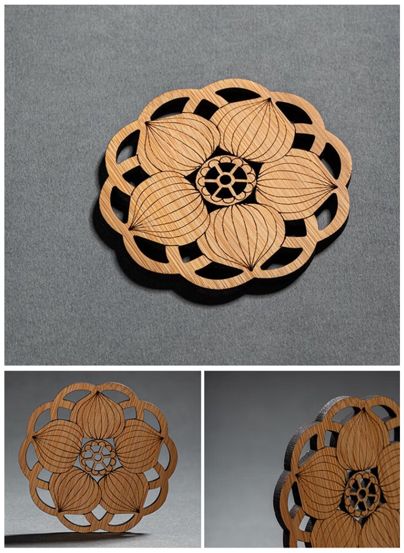 HomarKet - 6 Pack Tea Coaster, Bamboo Coaster Anti-scalding Insulation Pad Bamboo Desk Pad Beverage Coaster Carved Wooden DrinkCoaster for Home Office - Image 1