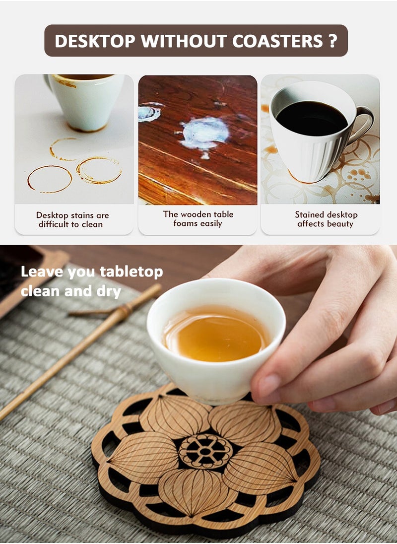 HomarKet - 6 Pack Tea Coaster, Bamboo Coaster Anti-scalding Insulation Pad Bamboo Desk Pad Beverage Coaster Carved Wooden DrinkCoaster for Home Office - Image 1