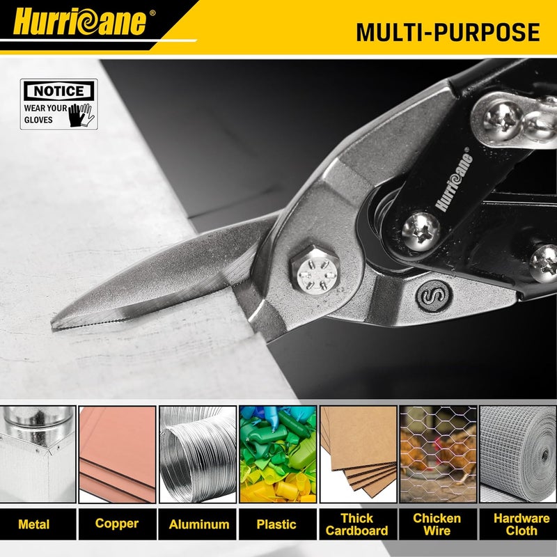 Hurricane 10 Inch Aviation Tin Snips, Straight Cut Shears for Sheet Metal, Aluminum, Gutter & DIY Projects, Regular Straight Cutting Sheet Metal Cutter - Image 4
