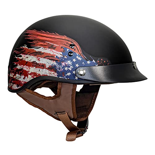 VCAN Cruiser Half Face Motorcycle Helmet with DropDown Sun Visor Removable Peak and Quick Release Buckle - Image 3