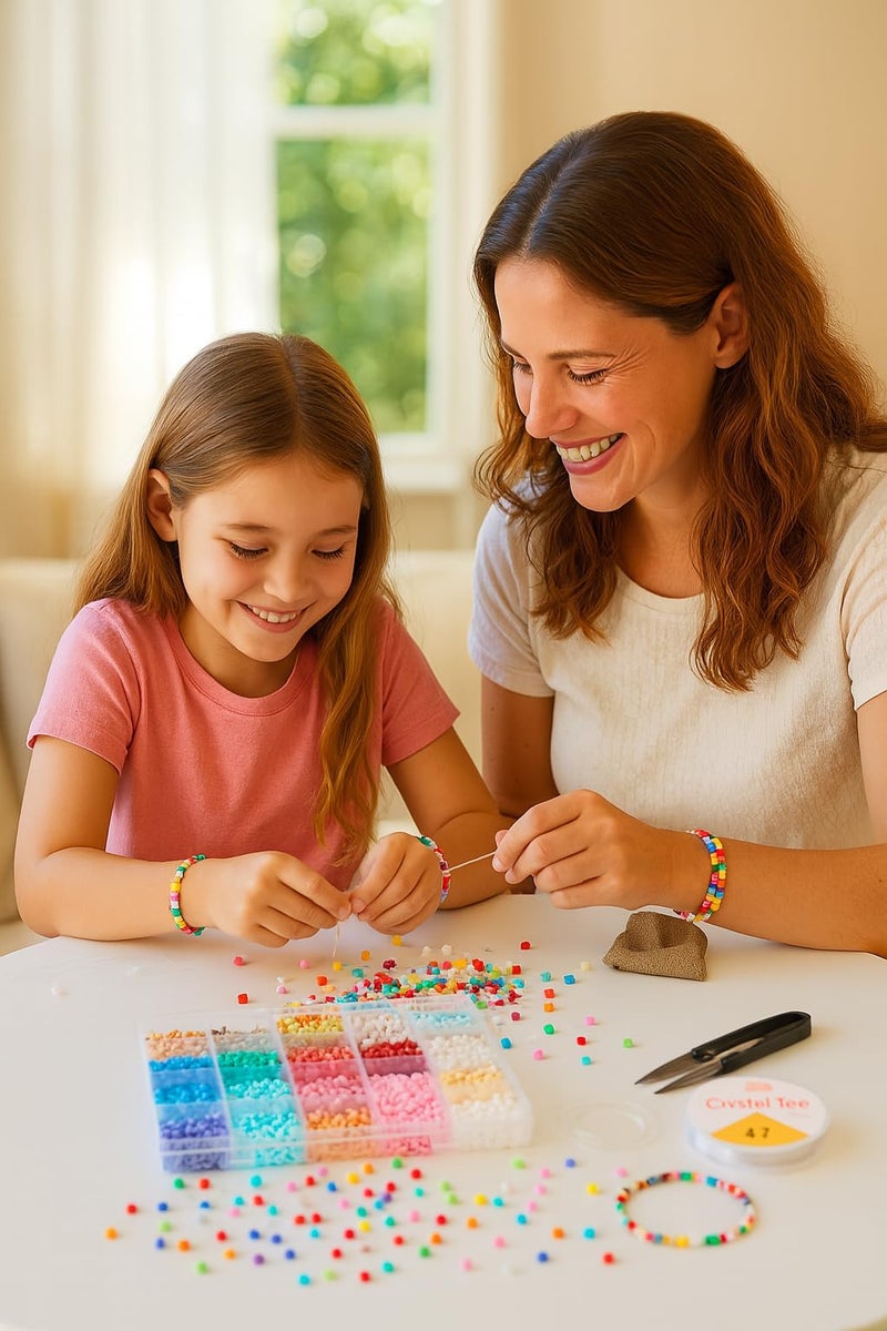 Ambitieux DIY Bracelet Making Kit for Girls – 3000+ Beads Craft Set with 12 Clay Colors, 6 Seed, Alphabet & Heart, Charms, Findings, Elastic Rolls, Cutter & Jute Pouch – Jewellery Kit for Kids - Birthday Gift for Girls 4 5 6 7 8 9 10 Years - Image 5