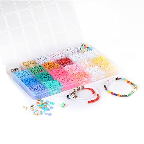 Ambitieux DIY Bracelet Making Kit for Girls – 3000+ Beads Craft Set with 12 Clay Colors, 6 Seed, Alphabet & Heart, Charms, Findings, Elastic Rolls, Cutter & Jute Pouch – Jewellery Kit for Kids - Birthday Gift for Girls 4 5 6 7 8 9 10 Years - Image 3