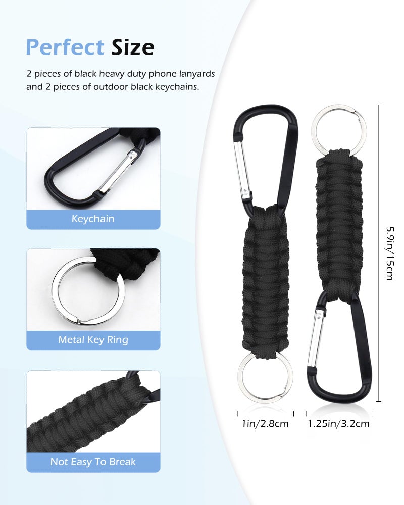YETOOME 2 Set Heavy Duty Paracord Lanyard and Braided Keychain for ID Card Badge Holder, Outdoor Activities, Camera, Traveling (Black) - Image 3