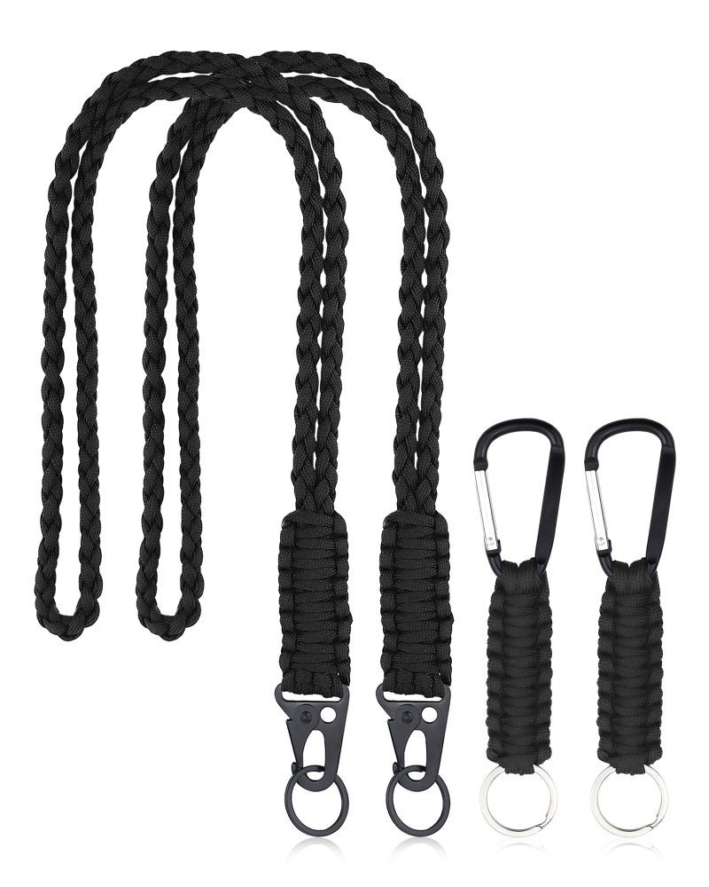 YETOOME 2 Set Heavy Duty Paracord Lanyard and Braided Keychain for ID Card Badge Holder, Outdoor Activities, Camera, Traveling (Black) - Image 1