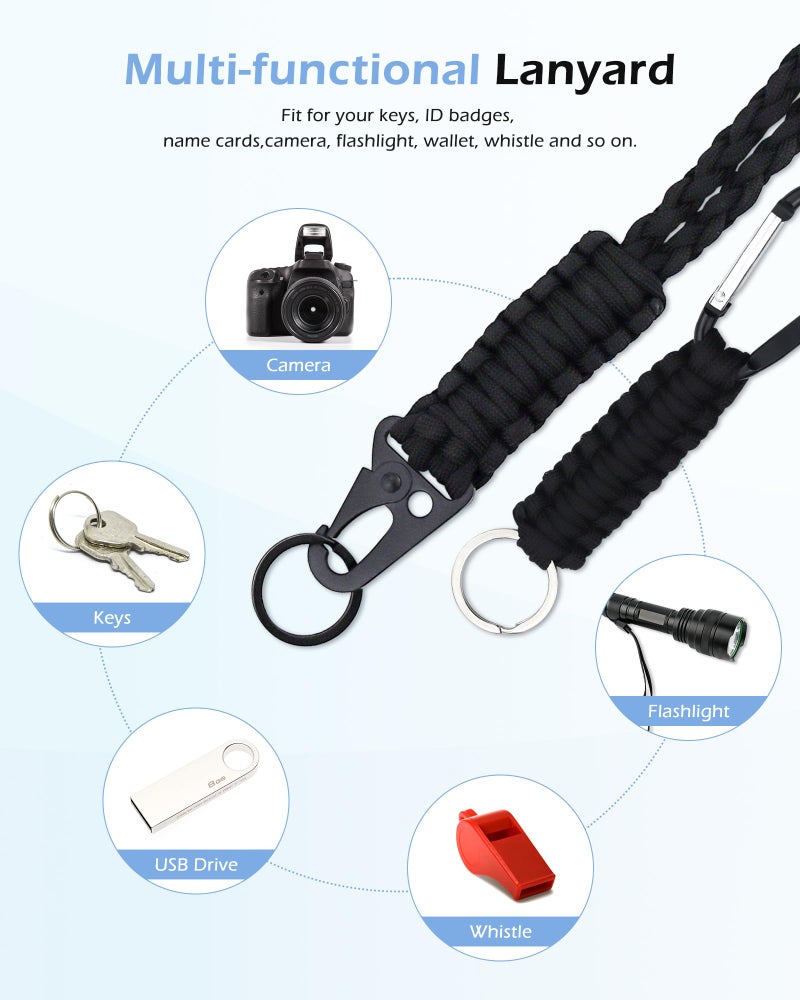 YETOOME 2 Set Heavy Duty Paracord Lanyard and Braided Keychain for ID Card Badge Holder, Outdoor Activities, Camera, Traveling (Black) - Image 4