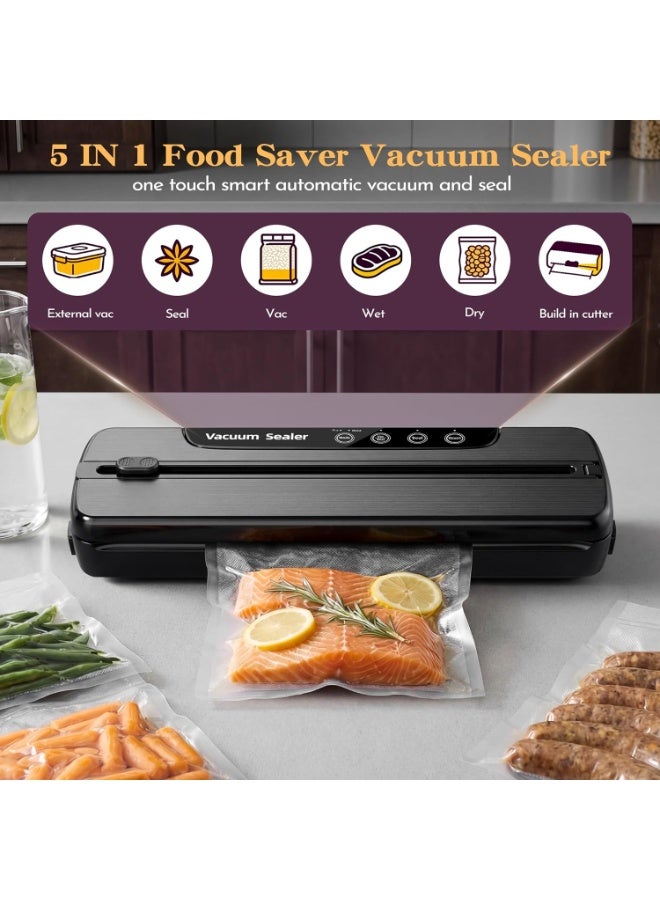 M.A&F's Vacuum Sealer Machine, 5-in-1 Automatic Sealing Food Saver Machine with10Pcs Sealing Bags, Dry & Moist Sealing Modes, Vacuum Sealer with Built-in Cutter for Food Fresh and Storage - Image 5