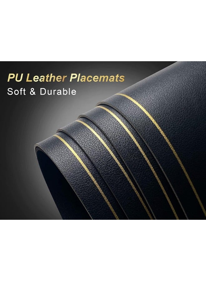 DUNISO 6 Pcs Placemat,Waterproof Wipeable PU Leather Place Mats Indoor, Washable Kitchen Table Mats for Party Home Décor,Black  - Image 5