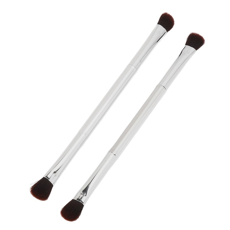 Eyeshadow Brush Set: 2Pcs Double Ended Soft Synthetic Fiber Hair Brushes - Ergonomic Electroplated Handle Eye & Nose Contour Cosmetic Tool for Home Stage Wedding Makeup Artists & Women - Image 3