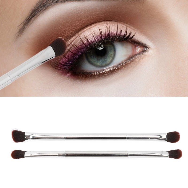 Eyeshadow Brush Set: 2Pcs Double Ended Soft Synthetic Fiber Hair Brushes - Ergonomic Electroplated Handle Eye & Nose Contour Cosmetic Tool for Home Stage Wedding Makeup Artists & Women - Image 2