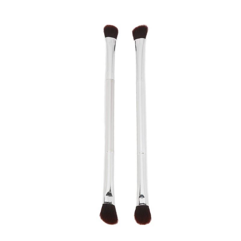 Eyeshadow Brush Set: 2Pcs Double Ended Soft Synthetic Fiber Hair Brushes - Ergonomic Electroplated Handle Eye & Nose Contour Cosmetic Tool for Home Stage Wedding Makeup Artists & Women - Image 4
