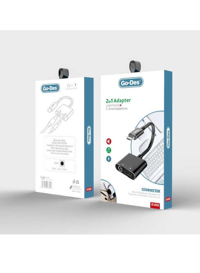 GO-DES - 2 in 1 Lightning Adapter+3.5mm Headphone(GD-UC026) - Image 1