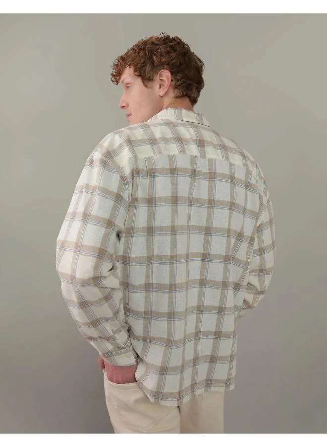 امريكان ايجل AE Linen-Blend Long-Sleeve Button-Up Shirt