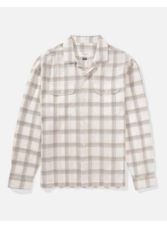 امريكان ايجل AE Linen-Blend Long-Sleeve Button-Up Shirt