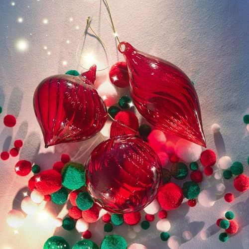 KRISININE 3 Pcs Hand Blown Glass Christmas Ball Ornaments Hanging Xmas Tree Decorations for Home Wedding Birthday Party Holiday (Red) - Image 5