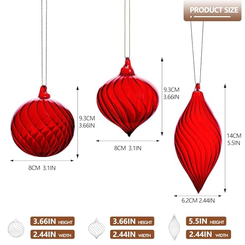 KRISININE 3 Pcs Hand Blown Glass Christmas Ball Ornaments Hanging Xmas Tree Decorations for Home Wedding Birthday Party Holiday (Red) - Image 3