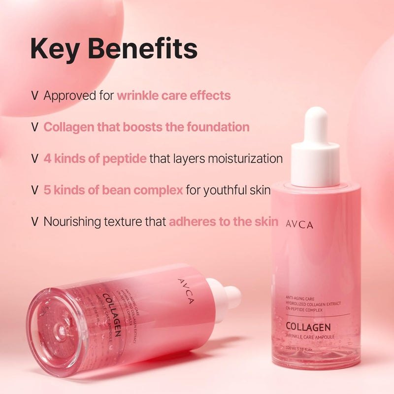 AVCA Wrinkle Care Collagen Serum 338oz 100ml Korean Skin care Anti Aging Collagen Serum Wrinkle Care - Image 4