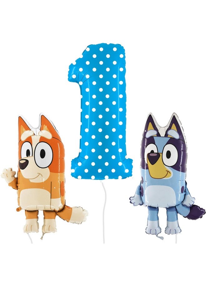 Toyland® Bluey & Bingo Balloon Pack - 2 x 80cm (32") Character Balloons & 1 x 100cm (40") Spotty Number 1 Balloon - Kids Party Decorations