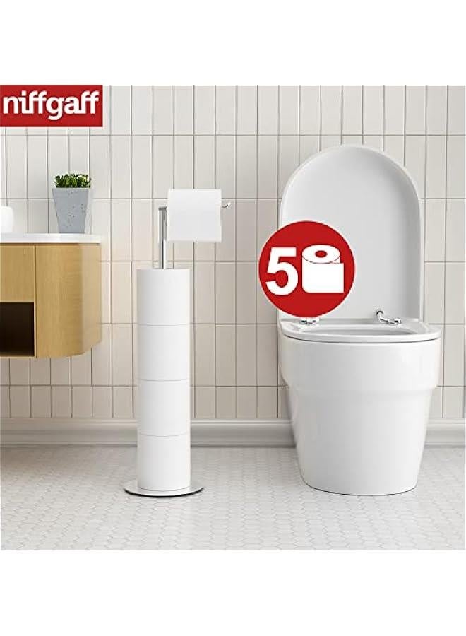 Toilet Paper Holder Stand and Dispenser for 4 Spare Rolls, Stainless Steel Free-Standing Toilet Tissue Paper Roll Storage Shelf - Image 2