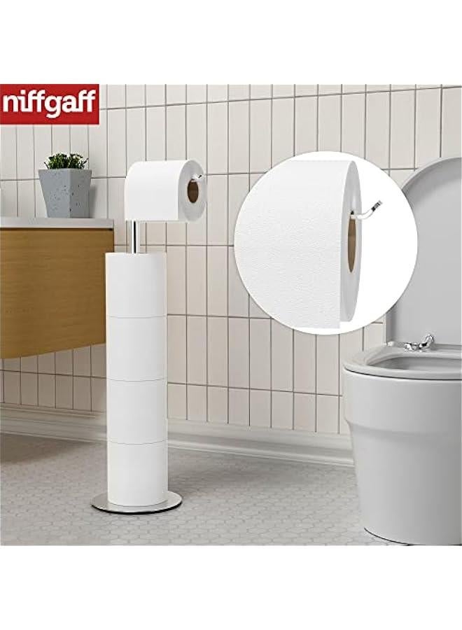 Toilet Paper Holder Stand and Dispenser for 4 Spare Rolls, Stainless Steel Free-Standing Toilet Tissue Paper Roll Storage Shelf - Image 3