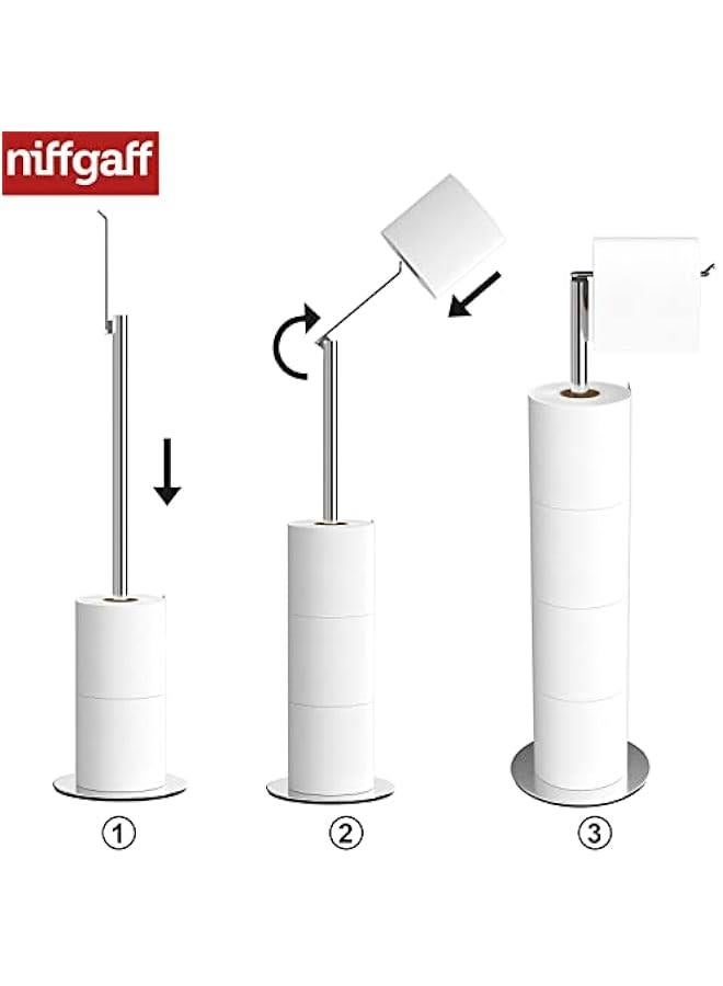 Toilet Paper Holder Stand and Dispenser for 4 Spare Rolls, Stainless Steel Free-Standing Toilet Tissue Paper Roll Storage Shelf - Image 4