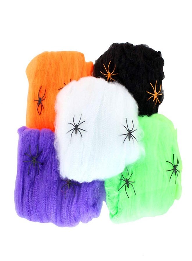 TOYANDONA 5 Sets Halloween Spider Web Stretch Cobweb Spooky Spider Webbing with 2 Fake Spiders for Halloween Decorations - Image 1