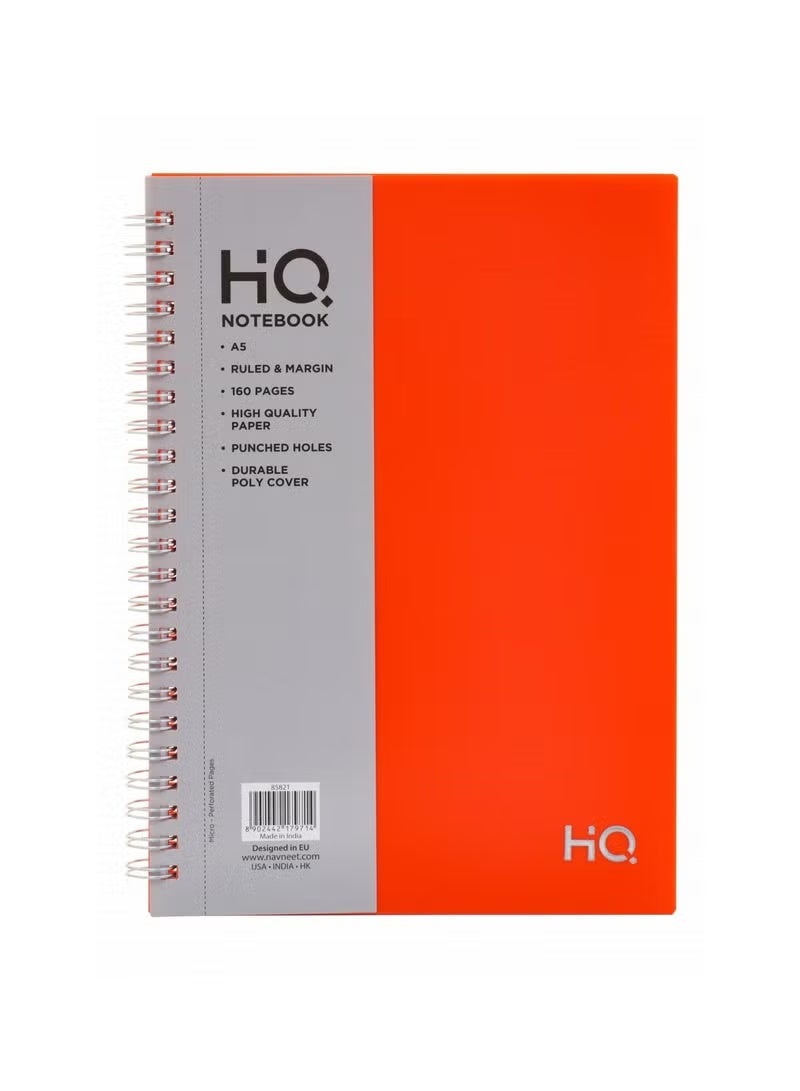 HQ A4 Poly 1-Subject Notebook – 80 Sheets, Orange Cover, Silver Foil Logo, Perfect for Students & Professionals - Image 1