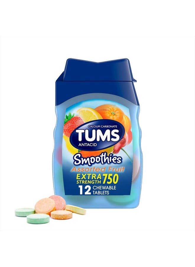 TUMS Smoothies Extra Strength Antacid Chewable Tablets for Heartburn Relief, Assorted Fruit - 12 Count  - Image 1