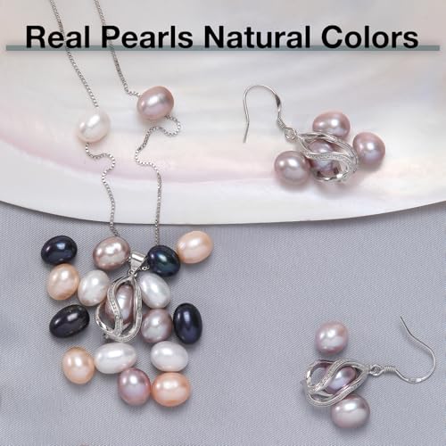 HENGSHENG Pearl Jewelry Set For Women S925 Sterling Silver Necklace & Earrings Set Freshwater Pearl Pendant Cage Set for Wedding Anniversary Prom Birthday Gift - Silvery Purple - Image 4
