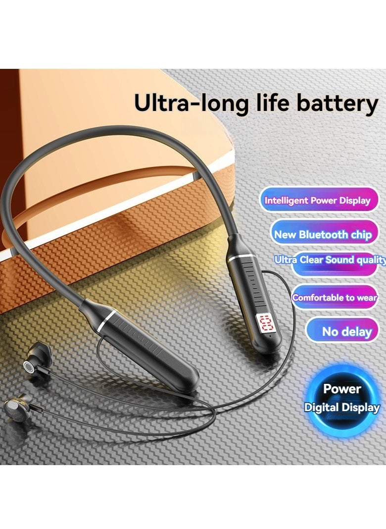 Generic New digital display neck-mounted Bluetooth headset, long battery life, running sports in-ear wireless Bluetooth headset black  - Image 1