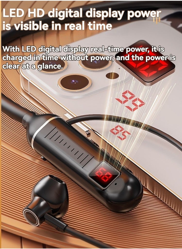 Generic New digital display neck-mounted Bluetooth headset, long battery life, running sports in-ear wireless Bluetooth headset black  - Image 2