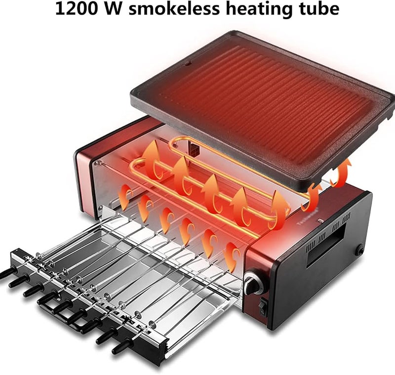 Linjolly Multifunction Electric Barbecue Grill Indoor Smokeless Automatic Rotating 9-pin Skewers Machine,1800 W Power Knob Control - Image 5
