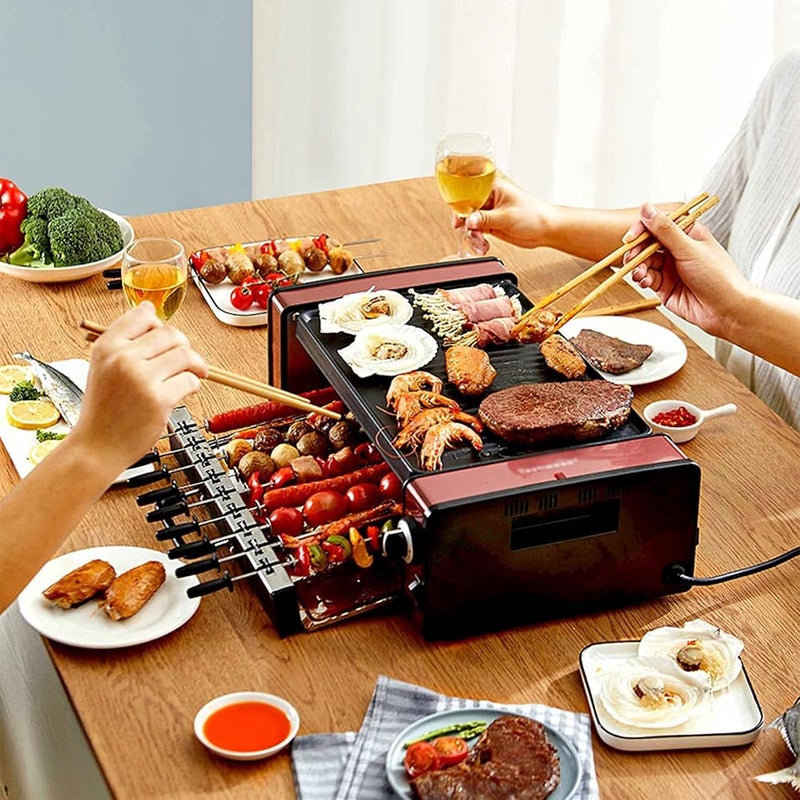 Linjolly Multifunction Electric Barbecue Grill Indoor Smokeless Automatic Rotating 9-pin Skewers Machine,1800 W Power Knob Control - Image 3