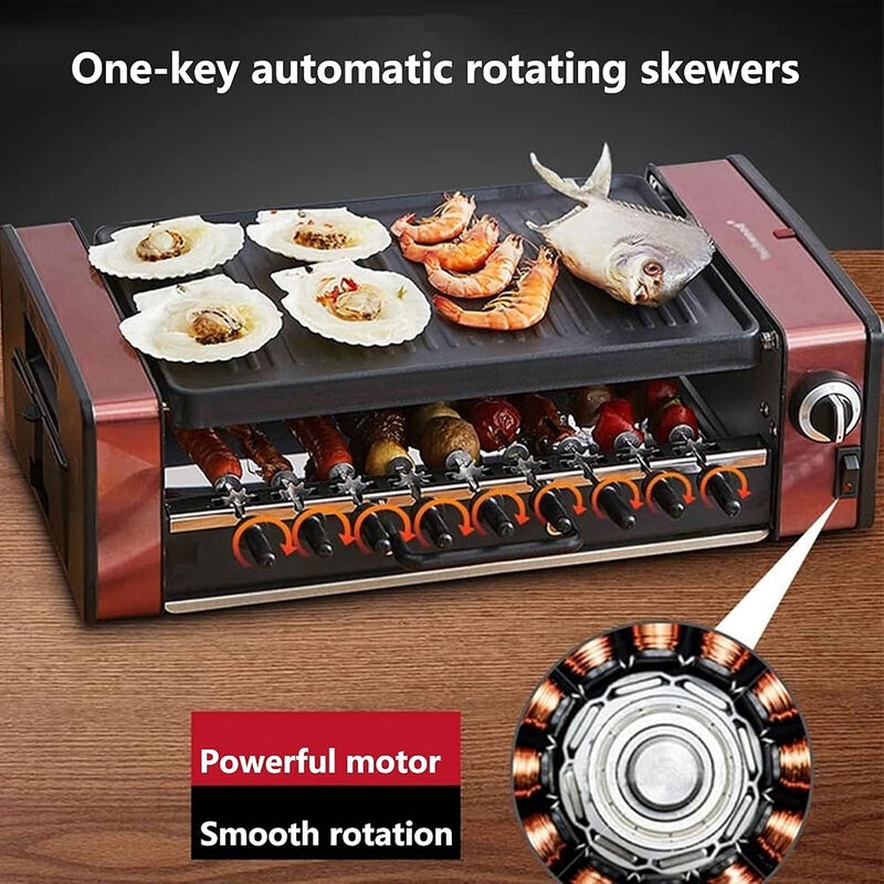 Linjolly Multifunction Electric Barbecue Grill Indoor Smokeless Automatic Rotating 9-pin Skewers Machine,1800 W Power Knob Control - Image 4