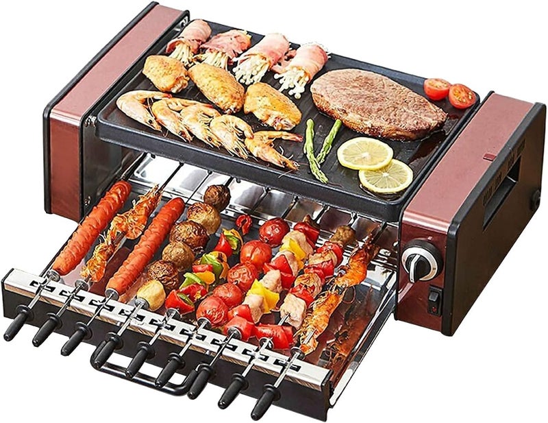 Linjolly Multifunction Electric Barbecue Grill Indoor Smokeless Automatic Rotating 9-pin Skewers Machine,1800 W Power Knob Control - Image 1
