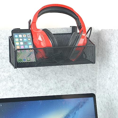 JDYOOMI Hanging Floating Shelves - Metal Mesh Cubicle Storage Organizer with 5 Plastic Hangers (Black) - Image 5