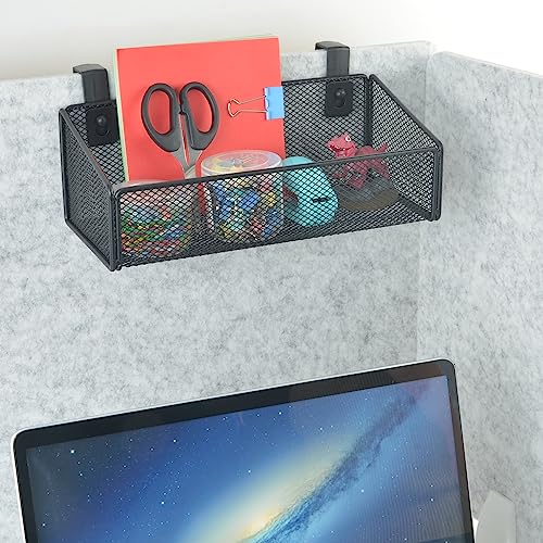 JDYOOMI Hanging Floating Shelves - Metal Mesh Cubicle Storage Organizer with 5 Plastic Hangers (Black) - Image 4
