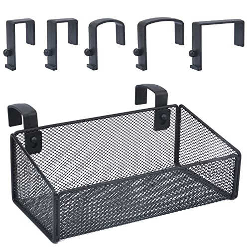 JDYOOMI Hanging Floating Shelves - Metal Mesh Cubicle Storage Organizer with 5 Plastic Hangers (Black) - Image 1