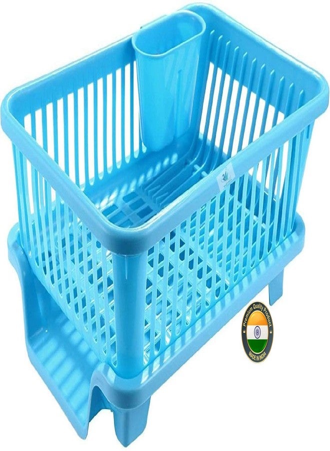 PRETOX Multipurpose 3 in 1 Large Sink Set Dish Rack Drainer with Tray Large Size, Drying Rack Washing Basket with Tray for Kitchen, Dish Rack Organizers (Blue) - Image 1