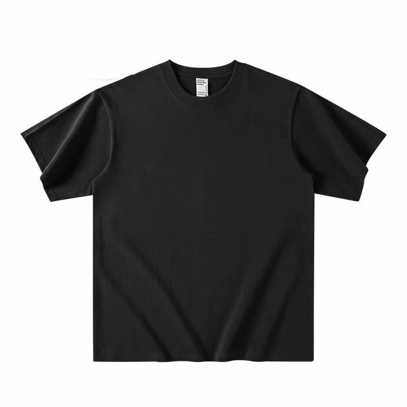 Small Neckline t Heavyweight 400g Pure Cotton Comfortable Skin-Friendly Short-Sleeved T-Shirt Three-Thread Loose Casual Sports Thickeneded Top - Image 2
