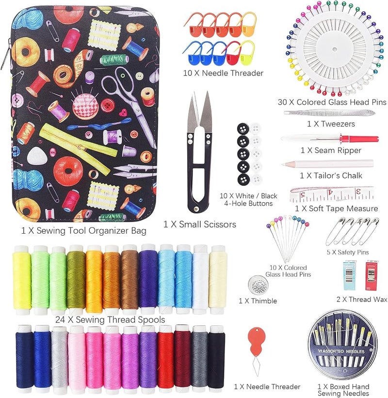 RoseFlower Portable Sewing Kit, 24 Color Threads, Sewing Supplies Organizer with Needles, Scissors, Measuring Tape, Buttons and Sewing Accessories for Travel, Home Repairs, Emergency Fixes and Beginners - Image 3