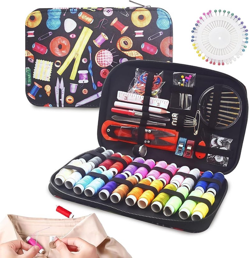 RoseFlower Portable Sewing Kit, 24 Color Threads, Sewing Supplies Organizer with Needles, Scissors, Measuring Tape, Buttons and Sewing Accessories for Travel, Home Repairs, Emergency Fixes and Beginners - Image 1