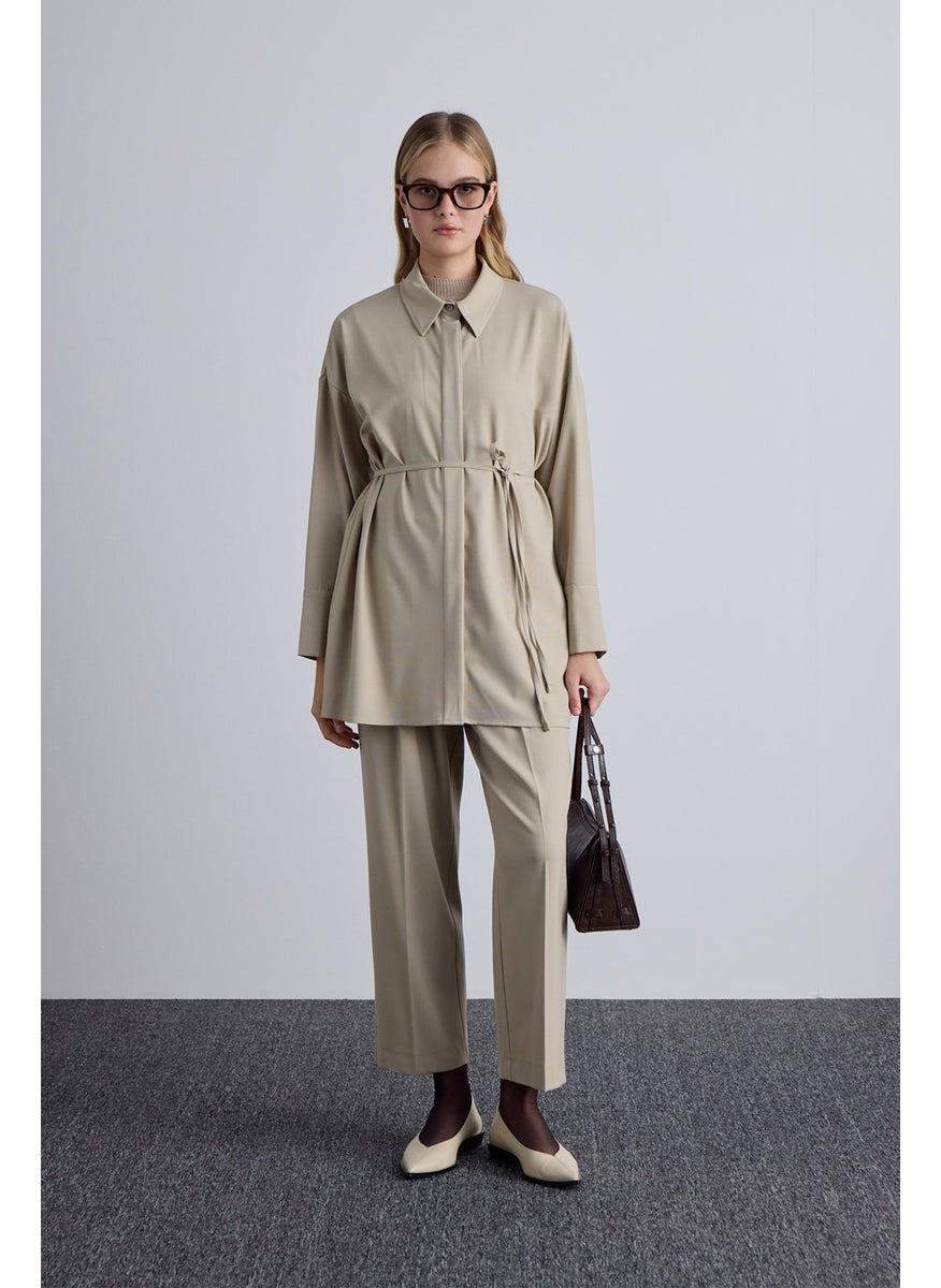 Manuka Classic Cut Pleated Detail Trousers Beige  - Image 1