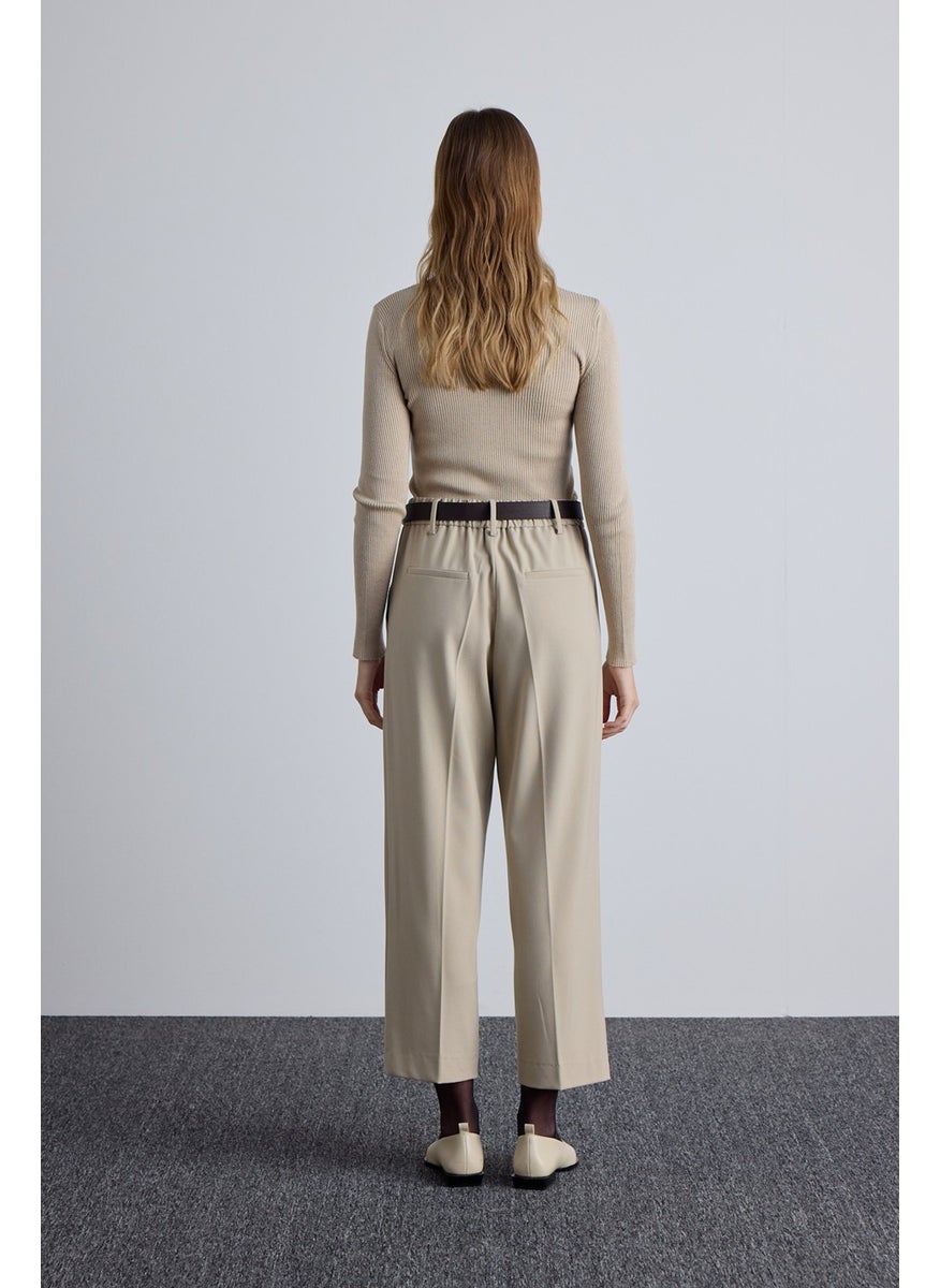 Manuka Classic Cut Pleated Detail Trousers Beige  - Image 5