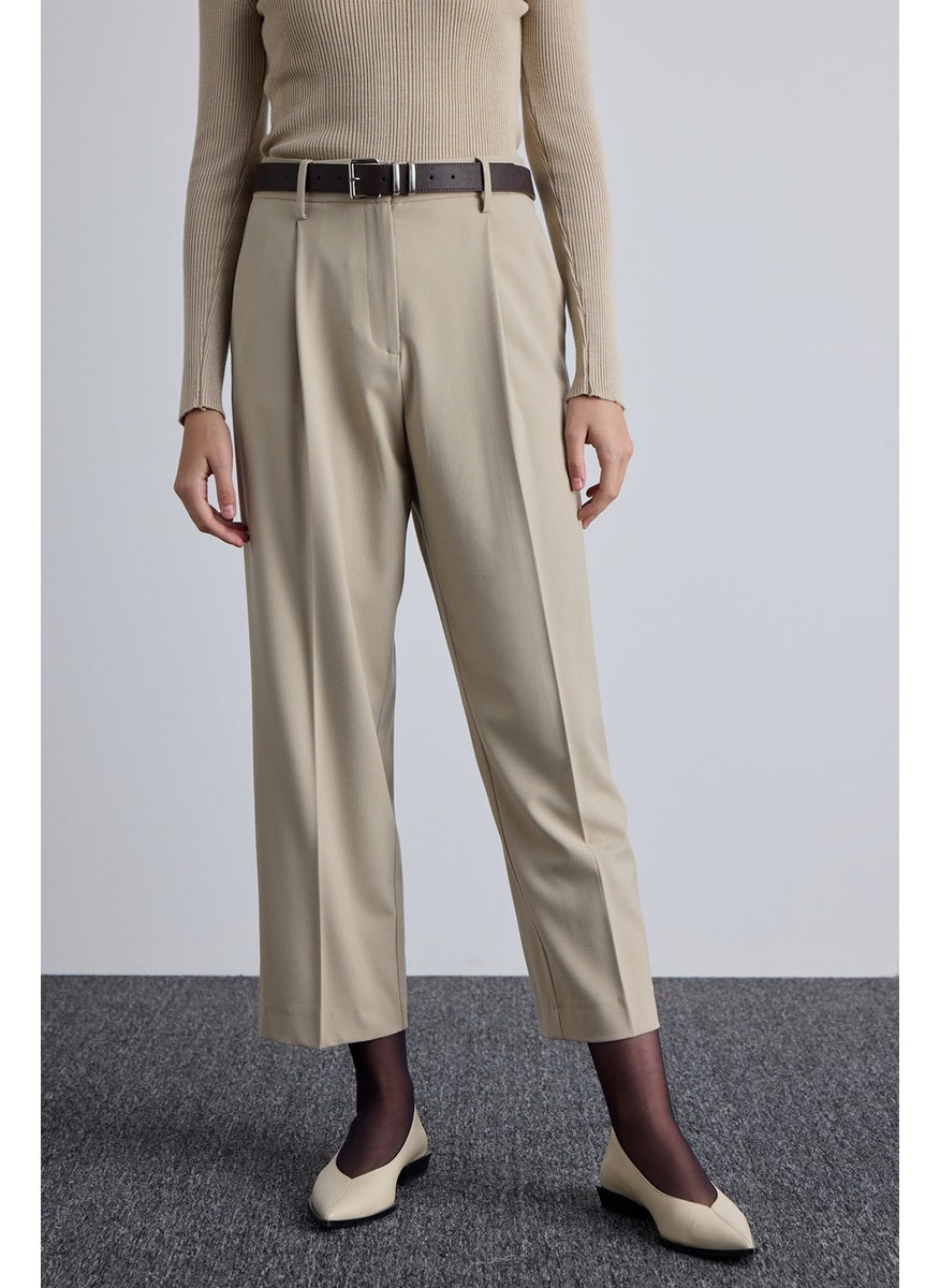 Manuka Classic Cut Pleated Detail Trousers Beige  - Image 4