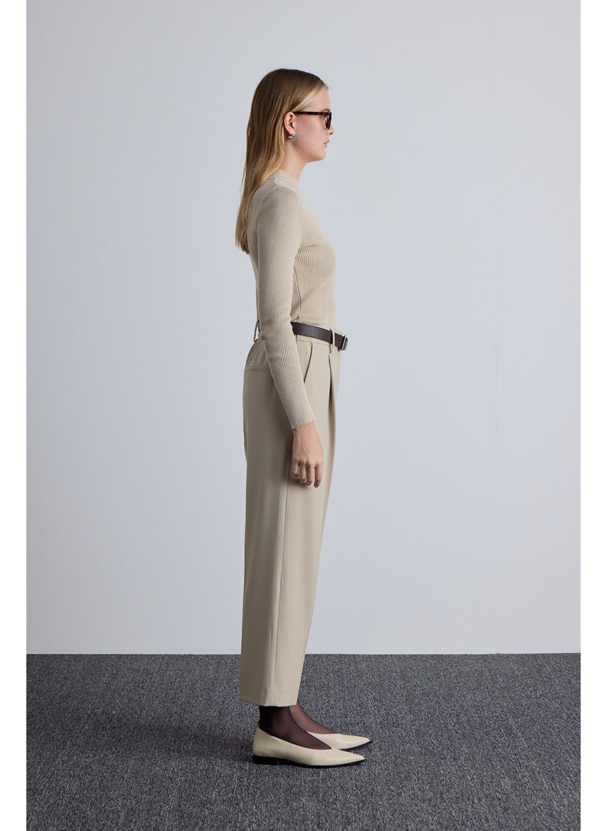 Manuka Classic Cut Pleated Detail Trousers Beige  - Image 3