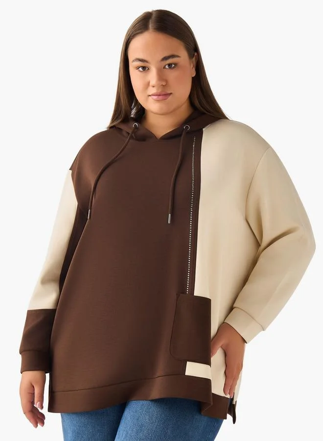  أولا بوبكن Ulla Popken Hoodie with Colourblock Detail